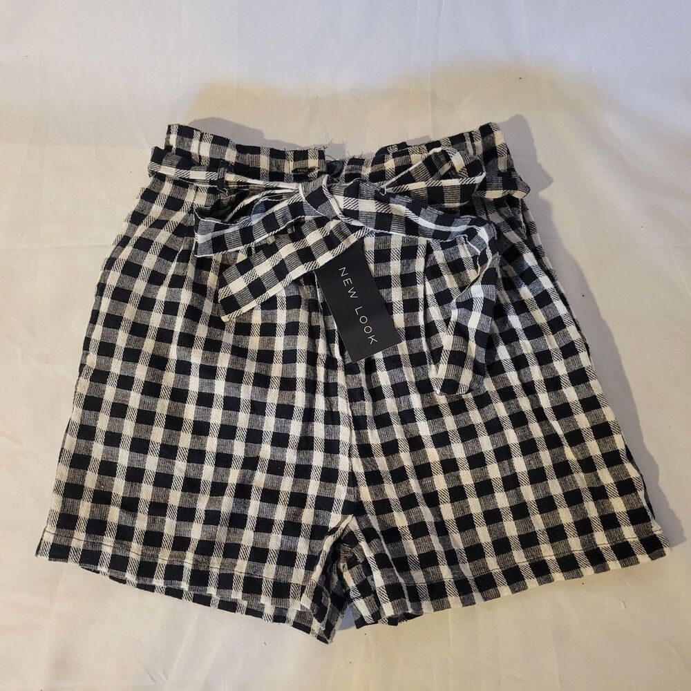 New Look Tie waist shorts in Gingham Black White Size 8 UK